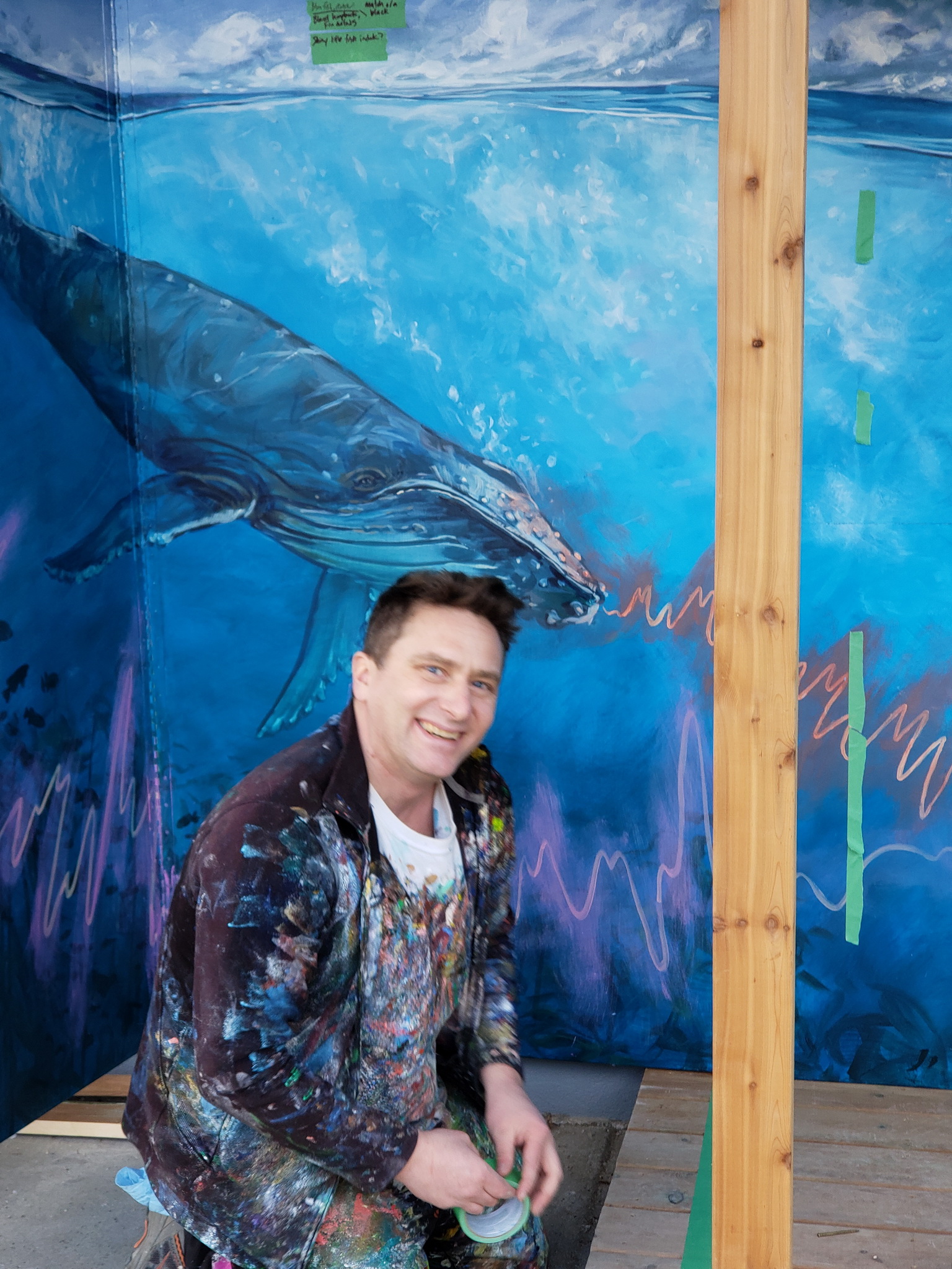 The artist, Kris Friesen, during construction (Feb. 22, 2020).